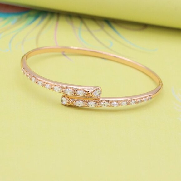 Elegant Wrap Design Rose Gold Bangle with Sparkling Stone Detail, XPBL0437 - Picture 4 of 12